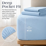 Microfiber Sheet Set 4 Piece Light Blue White Deep Pocket Bed Sheets Soft Breathable Easy Care Bedding