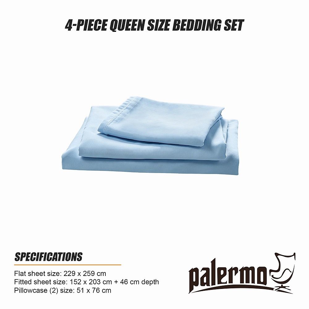 Microfiber Sheet Set 4 Piece Light Blue White Deep Pocket Bed Sheets Soft Breathable Easy Care Bedding