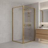 Adjustable Semi Frameless Shower Screen 98-106cm x 89-92cm With Gold Hardware For Modern Bathrooms - 45-Degree Angle