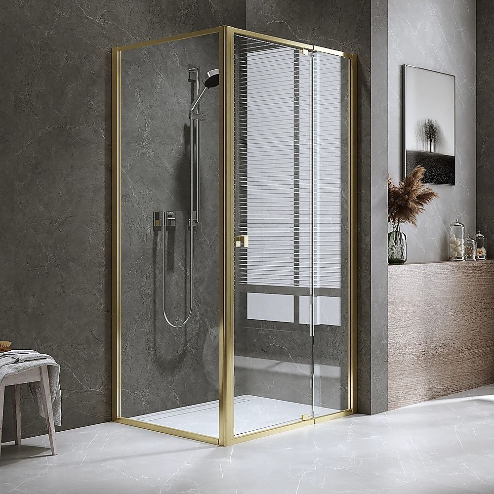 Adjustable Semi Frameless Shower Screen 98-106cm x 89-92cm With Gold Hardware For Modern Bathrooms