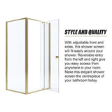 Adjustable Semi Frameless Shower Screen 98-106cm x 89-92cm With Gold Hardware For Modern Bathrooms - Low Angle