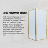 Adjustable Semi Frameless Shower Screen 98-106cm x 89-92cm With Gold Hardware For Modern Bathrooms - Extra Image
