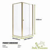 Adjustable Semi Frameless Shower Screen 98-106cm x 89-92cm With Gold Hardware For Modern Bathrooms - Extra Image