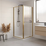 Adjustable Semi Frameless Shower Screen 82-90cm x 89-92cm With Gold Hardware For Modern Bathrooms - 45-Degree Angle