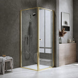 Adjustable Semi Frameless Shower Screen 82-90cm x 89-92cm With Gold Hardware For Modern Bathrooms