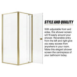 Adjustable Semi Frameless Shower Screen 82-90cm x 89-92cm With Gold Hardware For Modern Bathrooms - Low Angle