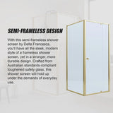 Adjustable Semi Frameless Shower Screen 82-90cm x 89-92cm With Gold Hardware For Modern Bathrooms