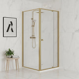 Adjustable Semi Frameless Shower Screen 74-82cm x 89-92cm With Gold Hardware For Modern Bathrooms - 45-Degree Angle