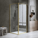 Adjustable Semi Frameless Shower Screen 74-82cm x 89-92cm With Gold Hardware For Modern Bathrooms - Close-Up Angle