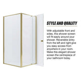 Adjustable Semi Frameless Shower Screen 74-82cm x 89-92cm With Gold Hardware For Modern Bathrooms - Low Angle