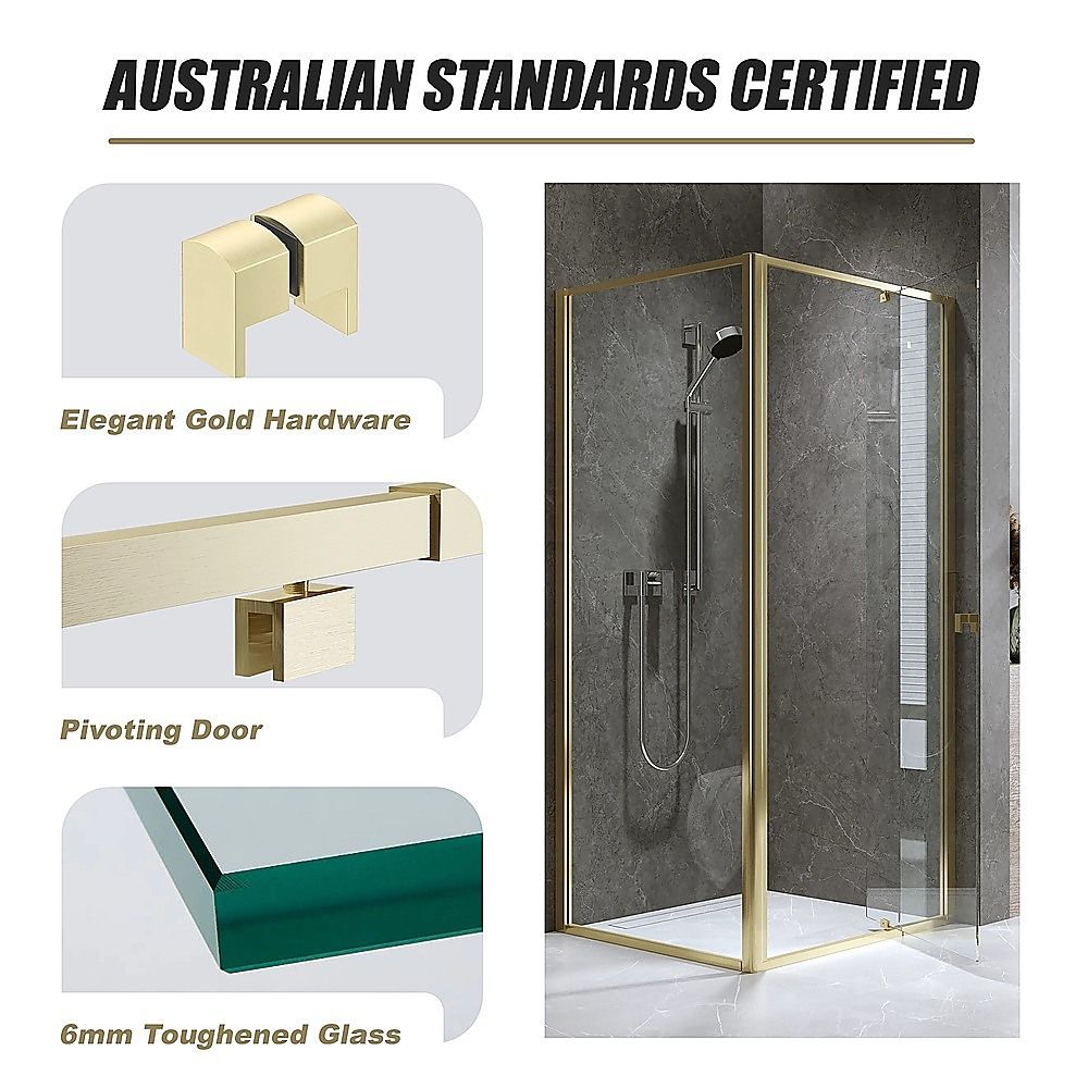 Adjustable Semi Frameless Shower Screen 74-82cm x 89-92cm With Gold Hardware For Modern Bathrooms