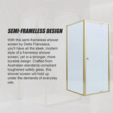 Adjustable Semi Frameless Shower Screen 74-82cm x 89-92cm With Gold Hardware For Modern Bathrooms - Extra Image