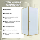 Adjustable Semi Frameless Shower Screen 74-82cm x 89-92cm With Gold Hardware For Modern Bathrooms