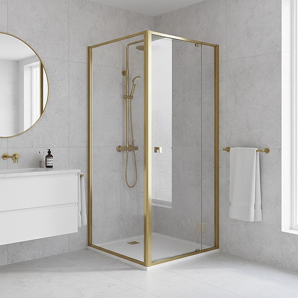Adjustable Semi Frameless Shower Screen 82-90cm x 98-101cm With Gold Hardware For Modern Bathrooms