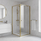 Adjustable Semi Frameless Shower Screen 82-90cm x 98-101cm With Gold Hardware For Modern Bathrooms