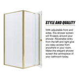 Adjustable Semi Frameless Shower Screen 82-90cm x 98-101cm With Gold Hardware For Modern Bathrooms - Low Angle