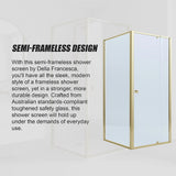 Adjustable Semi Frameless Shower Screen 82-90cm x 98-101cm With Gold Hardware For Modern Bathrooms - Extra Image
