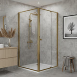 Adjustable Semi Frameless Shower Screen 98-106cm x 98-101cm With Gold Hardware For Modern Bathrooms - 45-Degree Angle