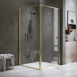 Adjustable Semi Frameless Shower Screen 98-106cm x 98-101cm With Gold Hardware For Modern Bathrooms - Close-Up Angle