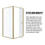 Adjustable Semi Frameless Shower Screen 98-106cm x 98-101cm With Gold Hardware For Modern Bathrooms