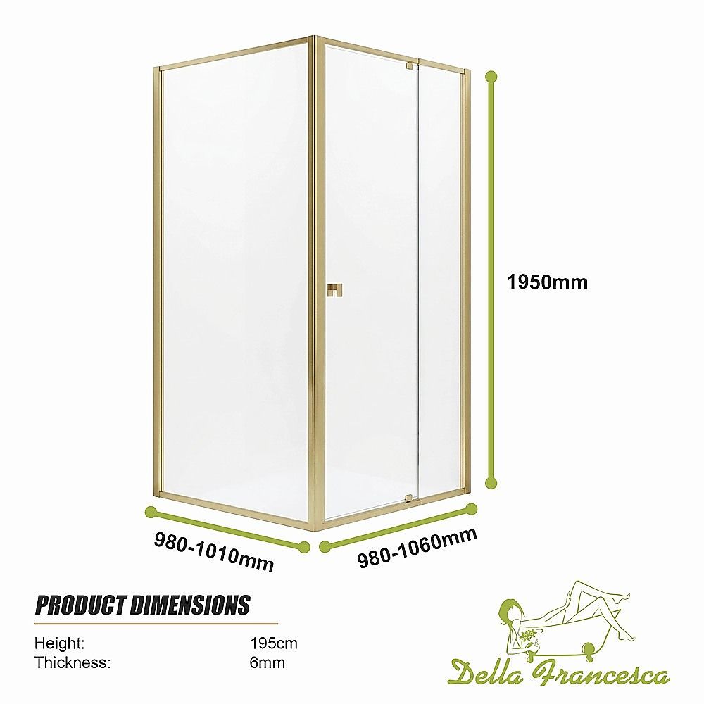 Adjustable Semi Frameless Shower Screen 98-106cm x 98-101cm With Gold Hardware For Modern Bathrooms