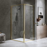 Adjustable Semi Frameless Shower Screen 74-82cm x 98-101cm With Gold Hardware For Modern Bathrooms - Front View