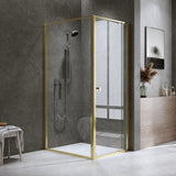 Adjustable Semi Frameless Shower Screen 74-82cm x 98-101cm With Gold Hardware For Modern Bathrooms - Close-Up Angle