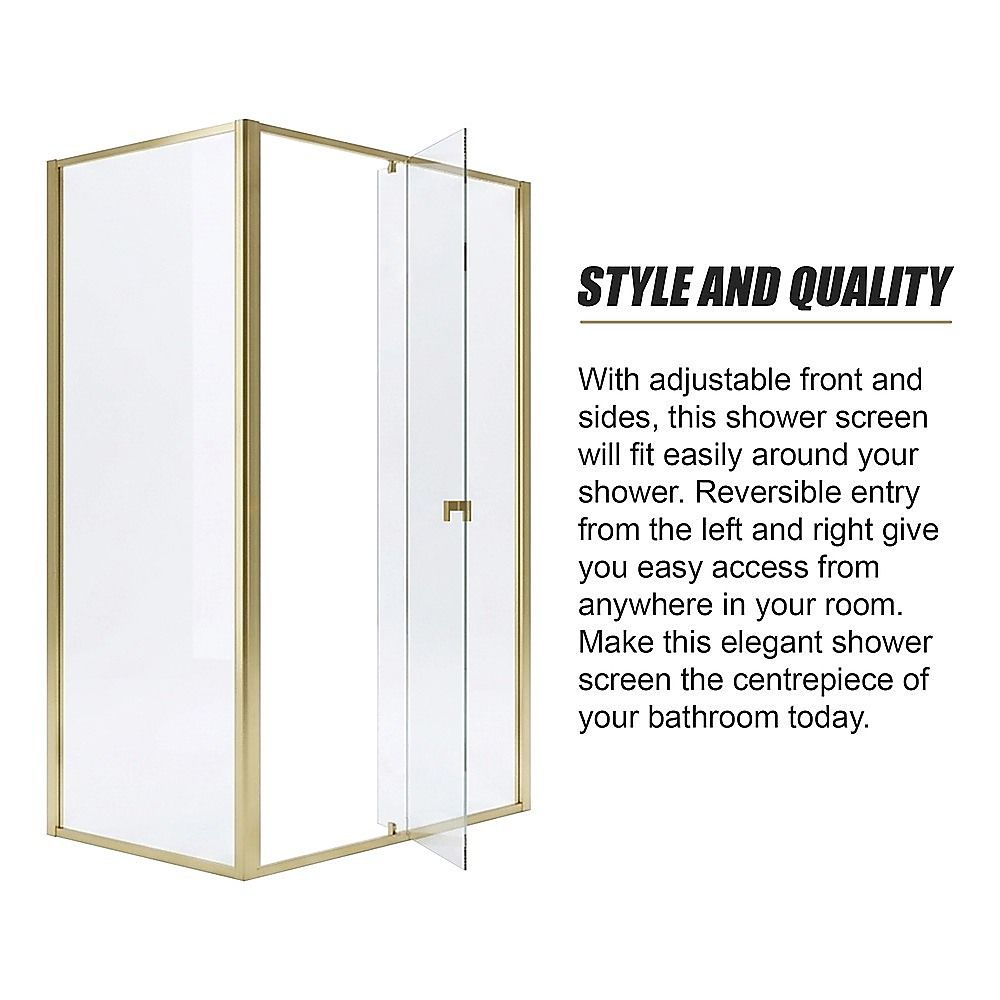Adjustable Semi Frameless Shower Screen 74-82cm x 98-101cm With Gold Hardware For Modern Bathrooms