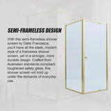 Adjustable Semi Frameless Shower Screen 74-82cm x 98-101cm With Gold Hardware For Modern Bathrooms - Extra Image