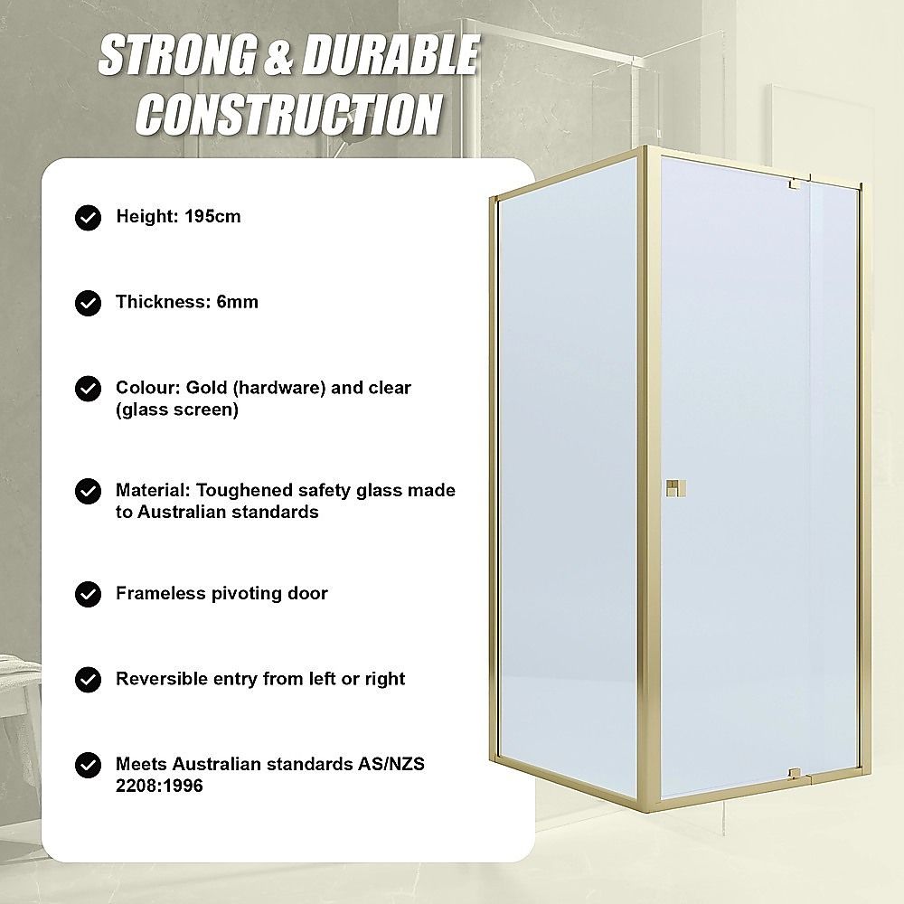 Adjustable Semi Frameless Shower Screen 74-82cm x 98-101cm With Gold Hardware For Modern Bathrooms