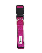Bling Glitter Overlay Nylon Dog Collar Breakaway Buckle - Moondidley Pets Large Hot Pink - Side View