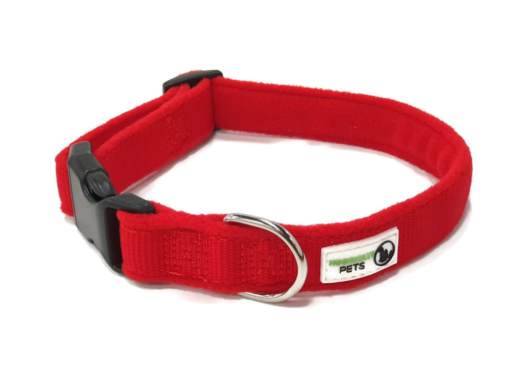 100% Pure Bamboo Fibre w/Fleece Lining Dog Collar Plastic Buckle - Moondidley Pets Medium Red