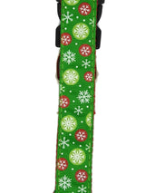 Christmas Dog Collars Adjustable - Moondidley Pets Medium Green Snow Flakes - Front View