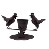 Rust Chooks w Planter On Base 26cm