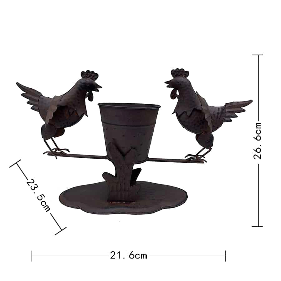 Rust Chooks w Planter On Base 26cm