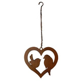 Hanging Rust Heart w Lovebirds On Chain 20cm