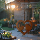 Hanging Rust Heart w Lovebirds On Chain 20cm - Front View