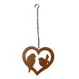 Hanging Rust Heart w Lovebirds On Chain 20cm - Side View