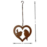 Hanging Rust Heart w Lovebirds On Chain 20cm - Top-Down View