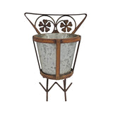 Arty Owl w Galvanised Pot Planter 23cm - Side View