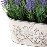 Artificial Lavender Plant in Oval Pot w Bird 22cm - Front View