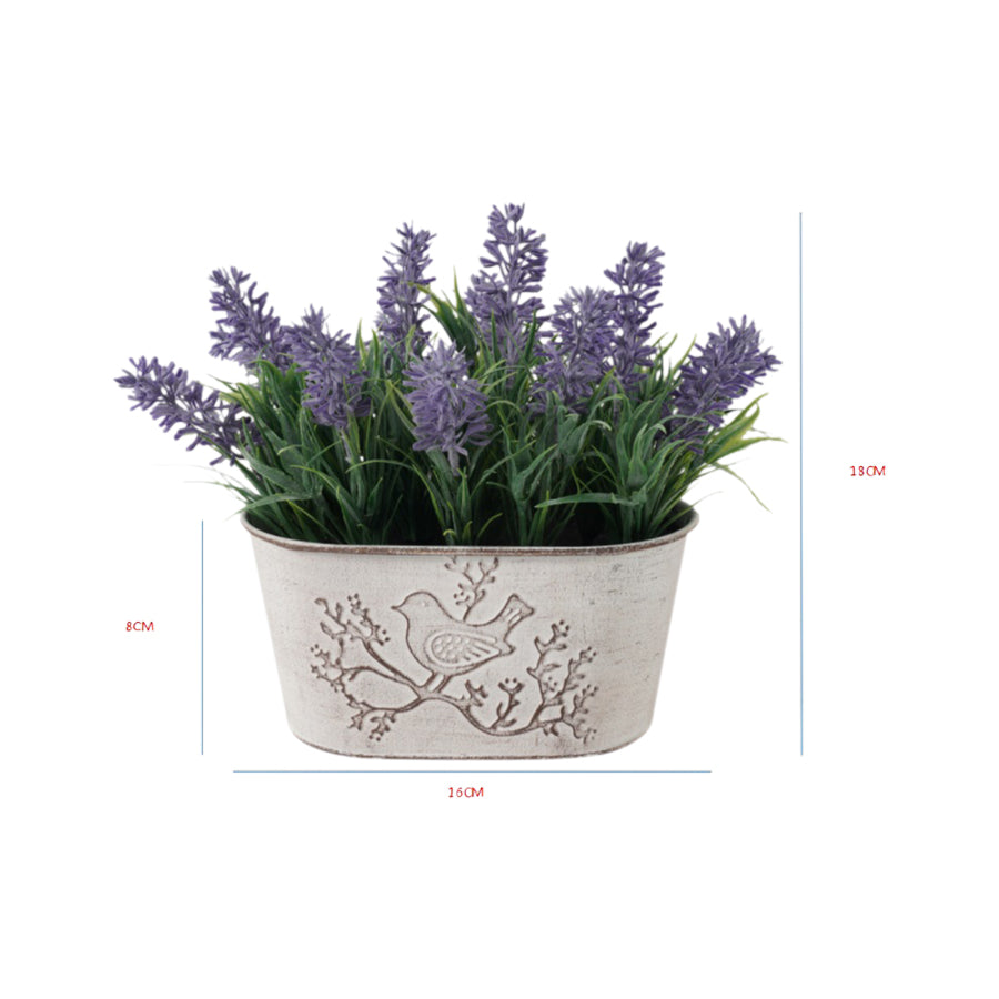 Artificial Lavender Plant in Oval Pot w Bird 22cm