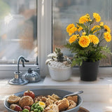 Potted Artificial Yellow Mum 27cm - Front View