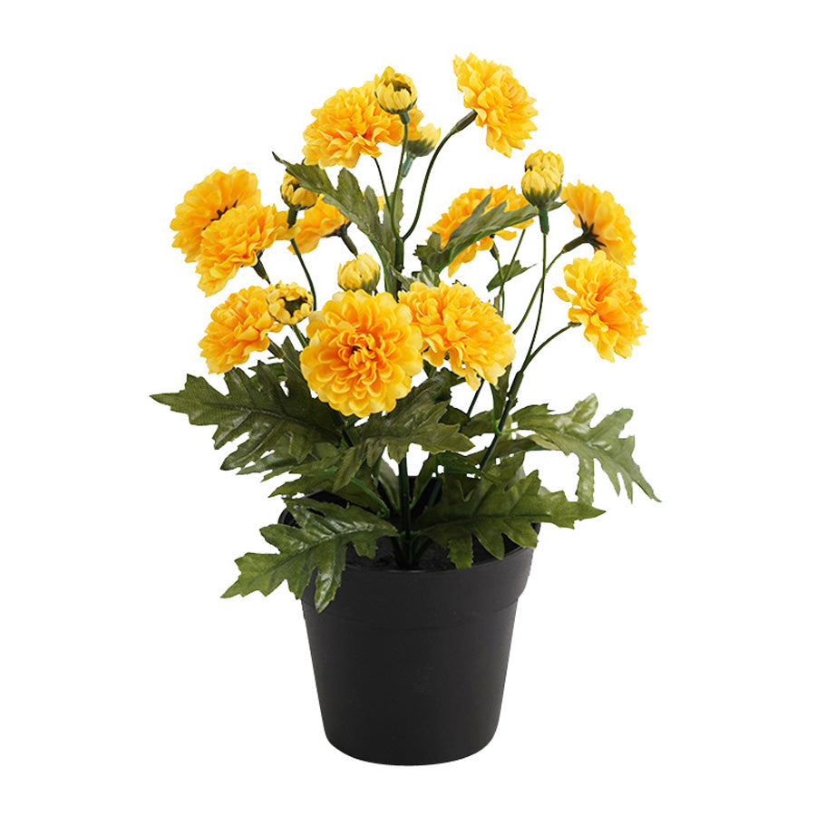 Potted Artificial Yellow Mum 27cm