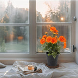 Potted Artificial Orange 'Mum' Chrysanthemum 26cm - Front View