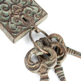 Antique Lock w 3 Keys on Ring 31cm - Side View