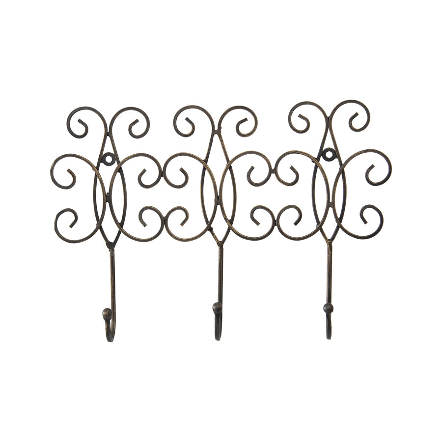 Fleur 3 Hook Wall Hanging Iron 31cm