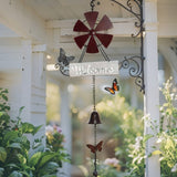 Hanging Welcome Windmill w Bell + Butterflies 88cm - Front View
