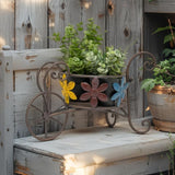 Antique Wheelbarrow w Flower Design Pot Planter 41cm - Front View