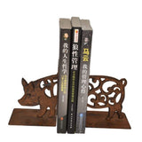 Cast Iron Fleur Pig Bookends Set 14cm - Front View